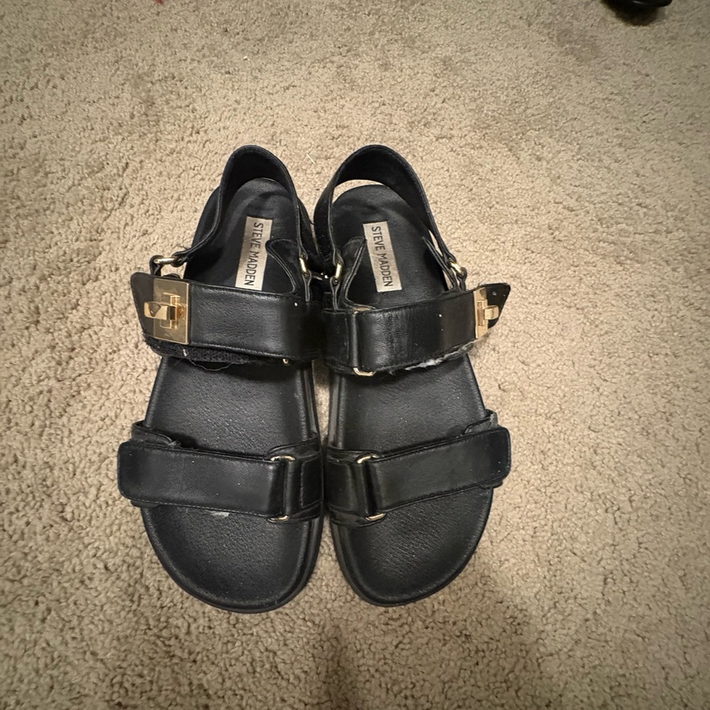 Steve Madden Black Sandals with Gold Buckle Accents